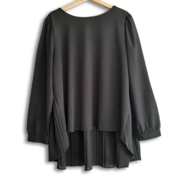 ZANZEA \ High-Low Hem Pleated Back Semi-Sheer Light Flowy Blouse Top Black Sz 16 - Picture 1 of 12
